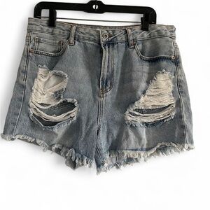 Casual S.O.N.G. Distressed Light Blue Jean Shorts Súper High Rise
